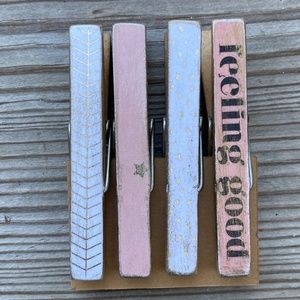 Hand decorated clothespin magnets antiqued hand painted with scrapbook paper